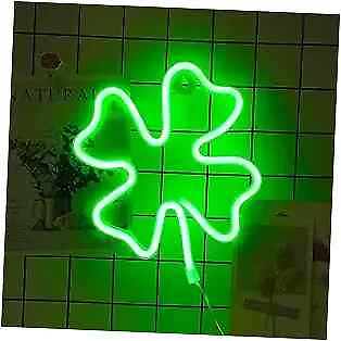 #ad Neon Sign Shamrock Shaped St. Patric#x27;s Day Night Light USB amp; Battery 4 Clover $15.57