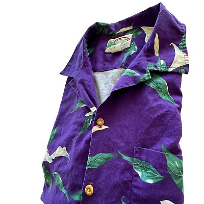#ad Paradise Found Hawaiian Shirt Magnum PI Mens XL Vintage SS Purple Floral USA $34.88