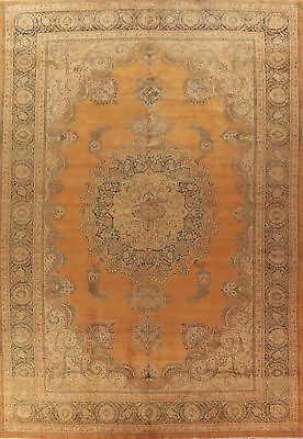 #ad Vintage Orange Blue Floral Mashaad Palace Size Rug 13x18 Wool Hand made Carpet $3926.00