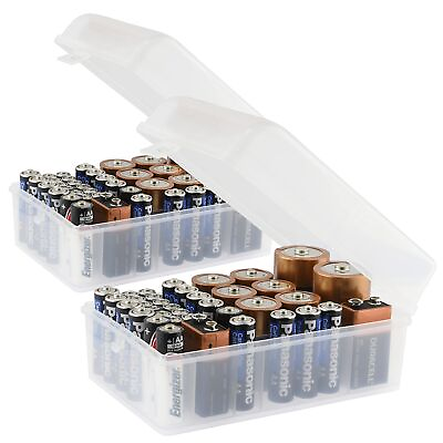 #ad Set of 2 37 Slot Multi Battery Storage Box Battery Storage Case Battery Ho... $21.21