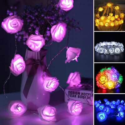 #ad LED Rose Flower Battery Fairy Lights String Wedding Valentine#x27;s Day Party Decor $11.79