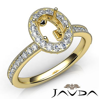 #ad Halo Pave 0.5Ct Diamond Engagement Oval 18k Yellow Gold Semi Mount Milgrain Ring $1399.00