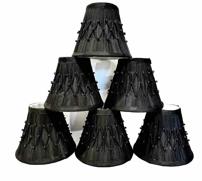 #ad Chandelier Shades Set Of Six Beaded Black Silk Lined Clip On Size 3x5x6 $29.95