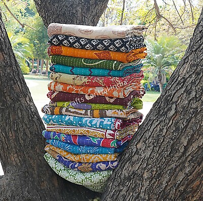 #ad Wholesale Vintage Kantha Blanket Bedspread Indian Handmade Quilt Throw Cotton $12.75