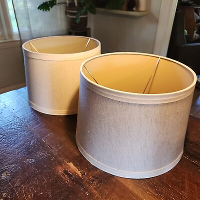 #ad Lamp Shades SET OF 2 Natural Linen Round Drum 13quot; Top x 15quot; Bottom x 10quot; Tall $20.00