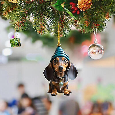 #ad Merry Christmas Dachshund Pendant Ornament Xmas Tree Dog Hanging Decoration 7Pcs $12.18