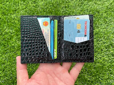 #ad Black Crocodile Slim Minimalist Wallet RFID Mens Leather Credit Card Holder $65.00