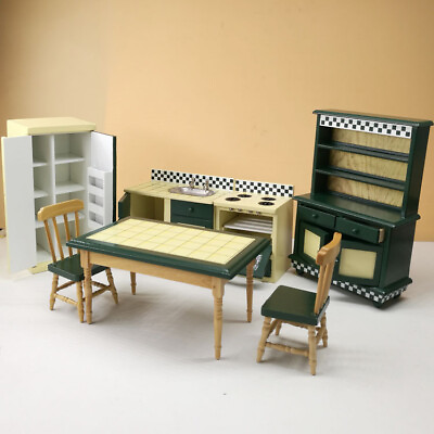 #ad 7PC Dollhouse Miniatures 1:12 Scale Dining Table Kitchen Furniture Kit Accessory $56.99