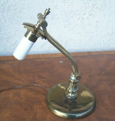 #ad Polished Antique Brass Double Hinged Desk Lamp Adjustable Vintage 18quot; High $23.50