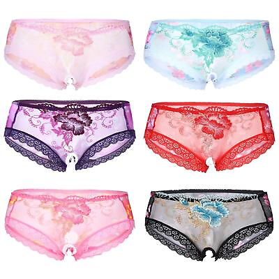 #ad Mens Sissy Floral Lace Panties Crotchless Bikini Briefs G string Sheer Underwear $6.91