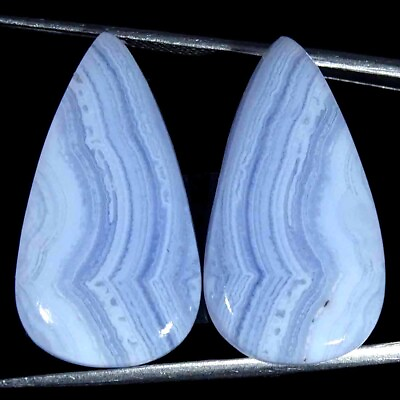 #ad 31.10Cts Natural Blue Lace Agate Pear Pair Cabochon Loose Gemstone $8.99