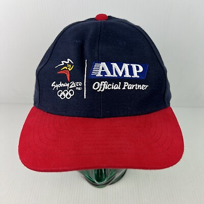 #ad Vintage Sydney 2000 Olympic Games AMP Partner Official Hat Navy Blue Red AU $49.99