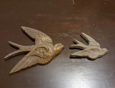 #ad Set of 2 Vintage Burwood Products Brown Bird Wall Hanging Home Decor $9.95