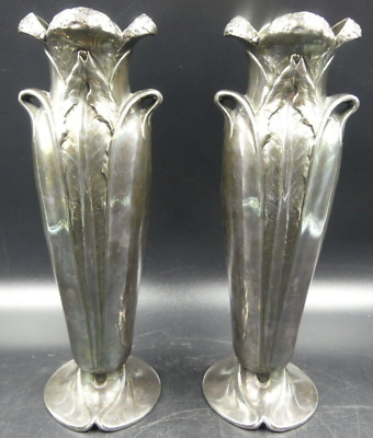 #ad Antique PAIR Art Nouveau Christofle Silver Plated Vase *Missing Glass Inserts C $699.99