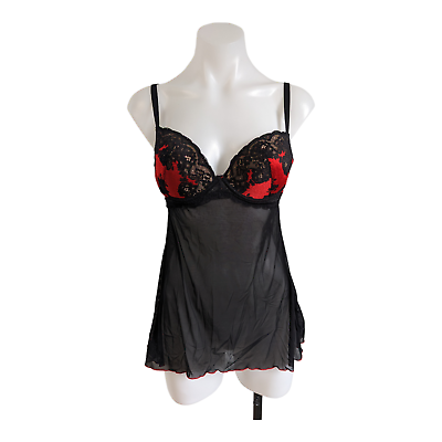 #ad Escante Size Small Lingerie Camisole Dress Sleepwear Black Red Sleeveless $22.00