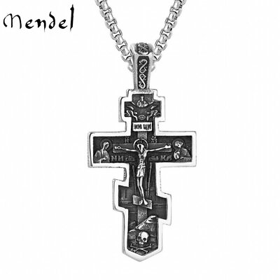#ad MENDEL Mens Russian Orthodox Crucifix Cross Pendant Necklace Stainless Steel Men $11.99