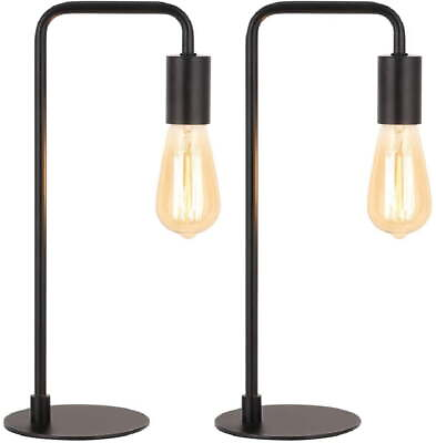 #ad Black Modern Table Lamp Industrial Bedside Lamps Set of 2 $32.58