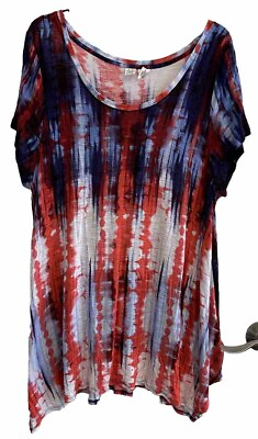 #ad Artisan NY Top Womens Plus Size 2X Red White Blue Patriotic Shirt Tunic USA $9.99