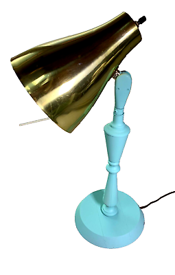 #ad Antique Vintage Gold Teal Mint Desk Top Desktop Table Top Lamp Light Swivel Head $117.35