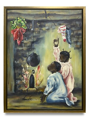 #ad NY Art Original Oil Painting of Two Children on Canvas 12x16 Framed $152.00