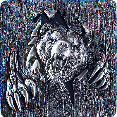 #ad 2024 Korea Furious Beasts Series Grizzly Bear 2oz .999 Antiqued Silver Stacker $115.00