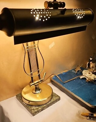 #ad Laurel Lighting Brass Treble Clef Piano Bankers Desk Lamp Black Enameled Base $95.00