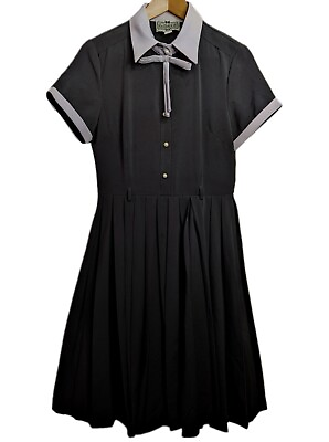 #ad Collectif Dress 14 Swing Black Shirtwaist Pleated Skirt Black amp; White Monocrome GBP 22.00