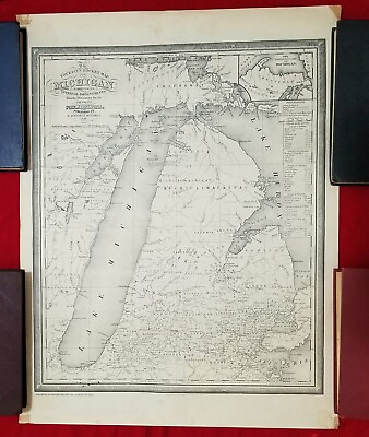 #ad 1839 Michigan J.H. Young engraved 17x22 Map vtg Antique United States Repro 1957 $62.99