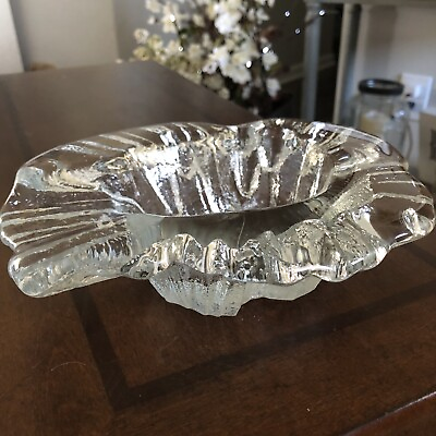 #ad Blenko Vtg 1960’s Mid Century Brutalist Solid Clear Glass Glacier Ice Ash Tray $109.50