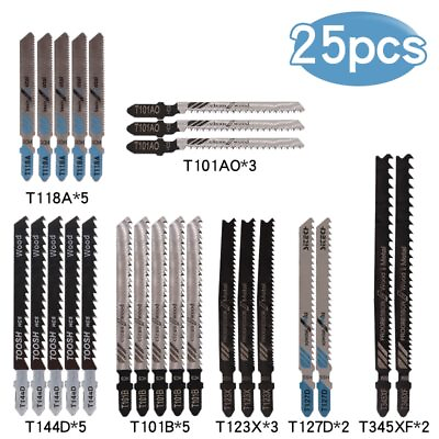 #ad T Shank Jig Saw Blade Set for Plastic Metal Wood Cutting T1118A T101AO 25PCS $12.99
