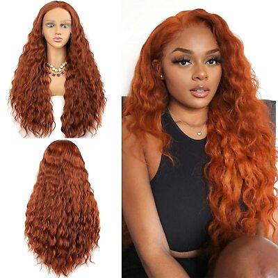 #ad Copper Red Curly Lace Front Wig Free Part Long Glueless Kinky Curly Lace Wig $33.83