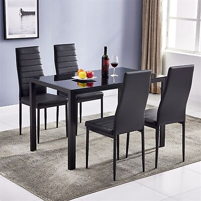 #ad Simple Assembled Tempered Glass amp; Iron Dinner Table4pcs Elegant Dining Chairs $289.99