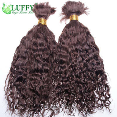 #ad Brown Color Water Curly Human Hair Bulk For Braiding Crochet Braids Hair No Weft $39.00