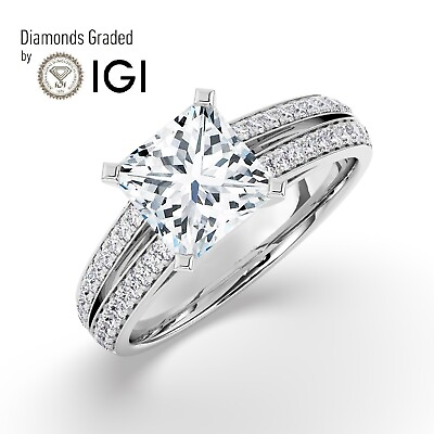 #ad #ad IGI 2 CT Solitaire Lab Grown Princess Diamond Engagement Ring 18K White Gold $2232.50