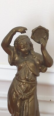 #ad ANTIQUE FRENCH ART DECO Metal STATUE WOMAN Tambourine Dancer Gypsy $150.00