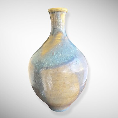 #ad Lg Hand Thrown Studio Art Pottery Aqua amp; Earth Swirl Small Mouth Tear Drop Vase $24.49