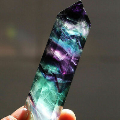 #ad Colorful Natural Fluorite Quartz Crystal Wand Point Stone Healing 50G Gifts U7V1 $2.84