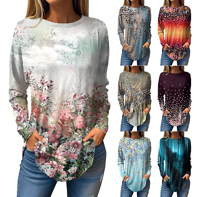 #ad Womens Long Sleeve Tops Ladies Basic Pullover Crew Neck Long Sleeve Blouses $15.27