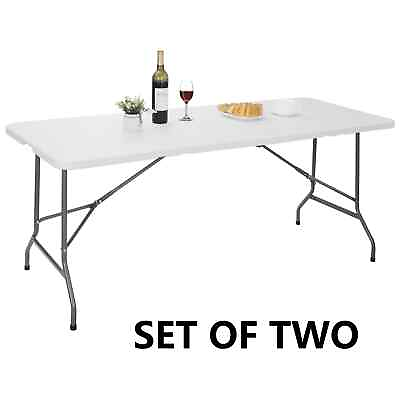 #ad 2PCS 6FT Plastic Folding Table Portable Dining Picnic Table with Carrying Handle $110.58