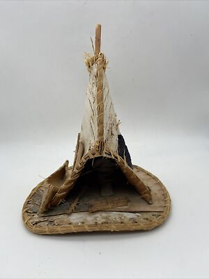 #ad Handmade Native American Birch Bark Teepee Bear Canoe 7.5” $15.00
