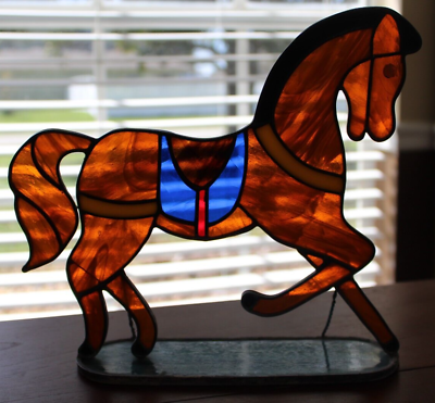 #ad Vintage Leaded? Stained Glass Horse Sun Catcher For Window Sill 11”x 9.5” $11.03