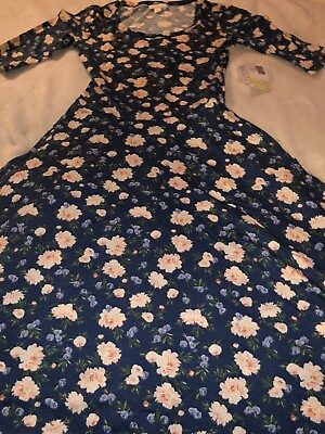 #ad Lularoe Nicole New Blue Pink Cherry Blossoms 🌸 Large 14 16 12 Fit And Flare L $69.99