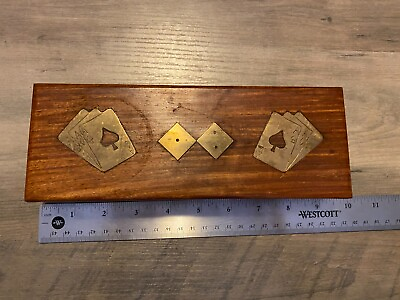 #ad Vintage Wooden Inlay Playing Card Box 3 wooden dice $23.99