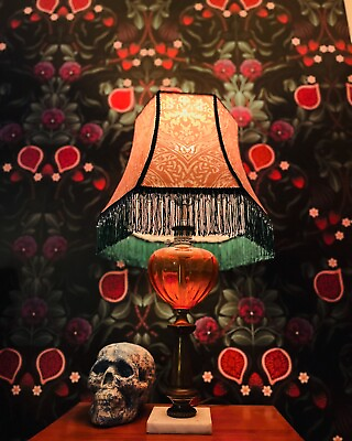 #ad lampshade cream victorian cream emerald violet handmade lamp table $210.00