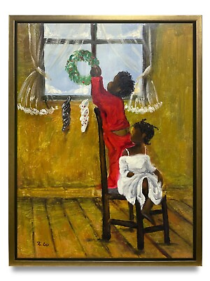 #ad NY Art Original Oil Painting of Two Children on Canvas 12x16 Framed $152.00