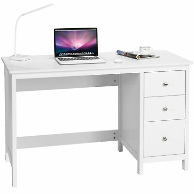#ad Computer Desk Study Writing Desk Home Office Workstation with 3 Drawers White $159.99