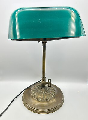 #ad WORKING ANTIQUE EMERALITE BANKER#x27;S LAMP ORIGINAL GREEN CASED GLASS SHADE $425.00