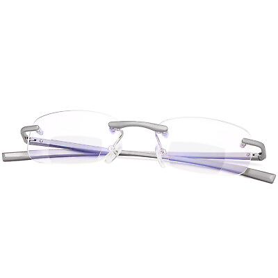 #ad Rimless Bifocal Reading Glasses Metal Frame Spring Hinges Temples Retro Readers $16.13