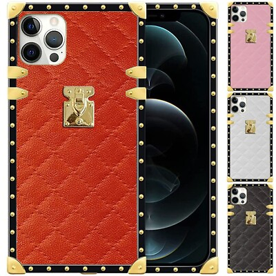 #ad Diamonds Leather Square Trunk Box Phone Case Cover For iPhone 11 12 13 14 7 8 XS $9.99