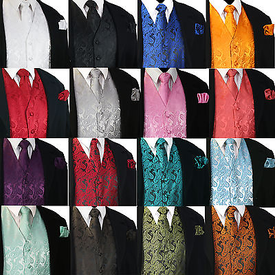 #ad #ad NEW Men#x27;s Paisley Design Dress Vest and Neck Tie Hankie Set For Suit or Tuxedo $25.36